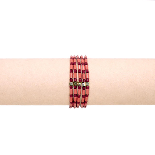 Set 5 Bracciali Smaltato Mix Corallo - Rosso